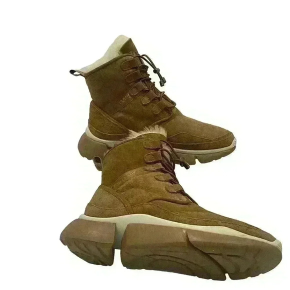 AUMU Women’s 7.5 Retro Metal Buckle BrownSuede Upper Elevator Lace Up Snow Boot - Picture 5 of 12